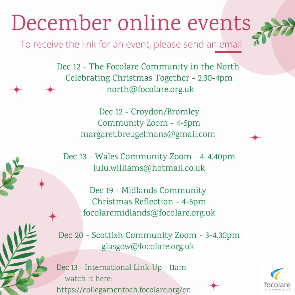 Focolare events December 2020 Great Britain