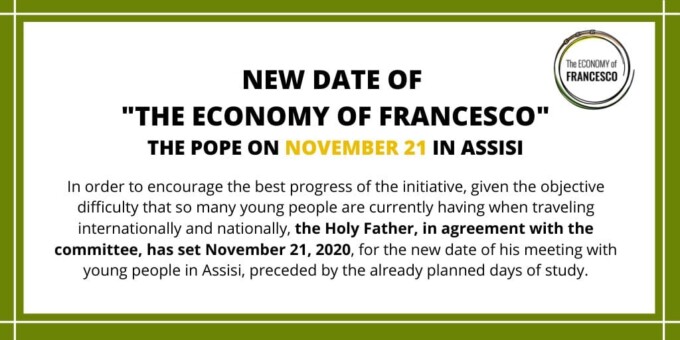 Rinviato al 21 novembre 2020 “The Economy of Francesco”