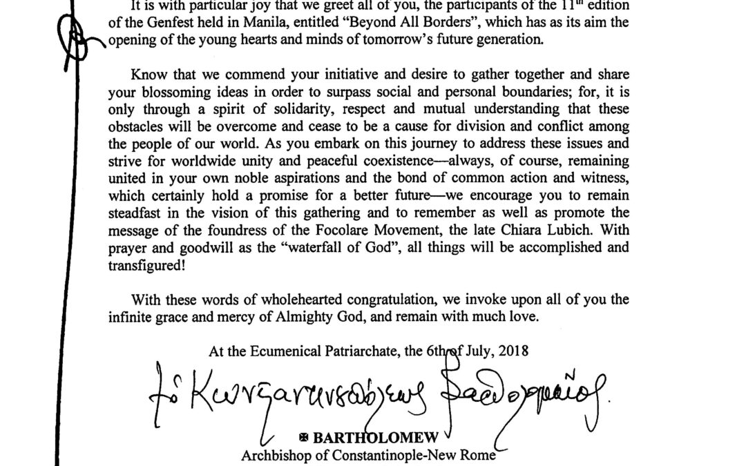 Mensaje  de Patriarca Bartolomé