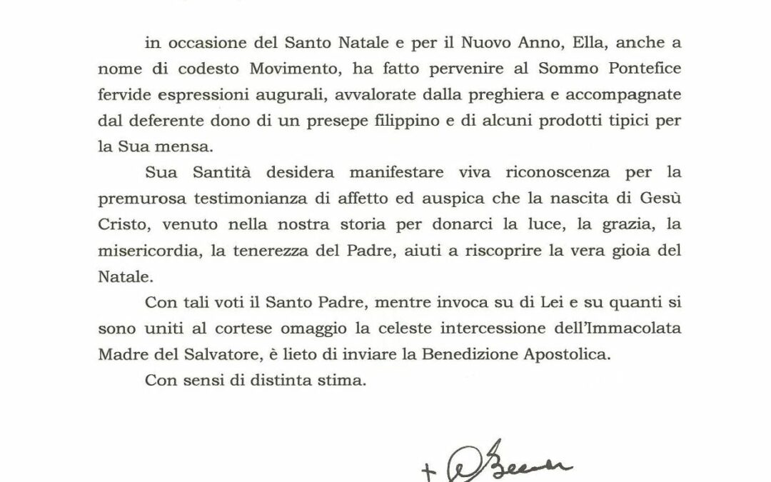 From the Secretary of State in the Vatican